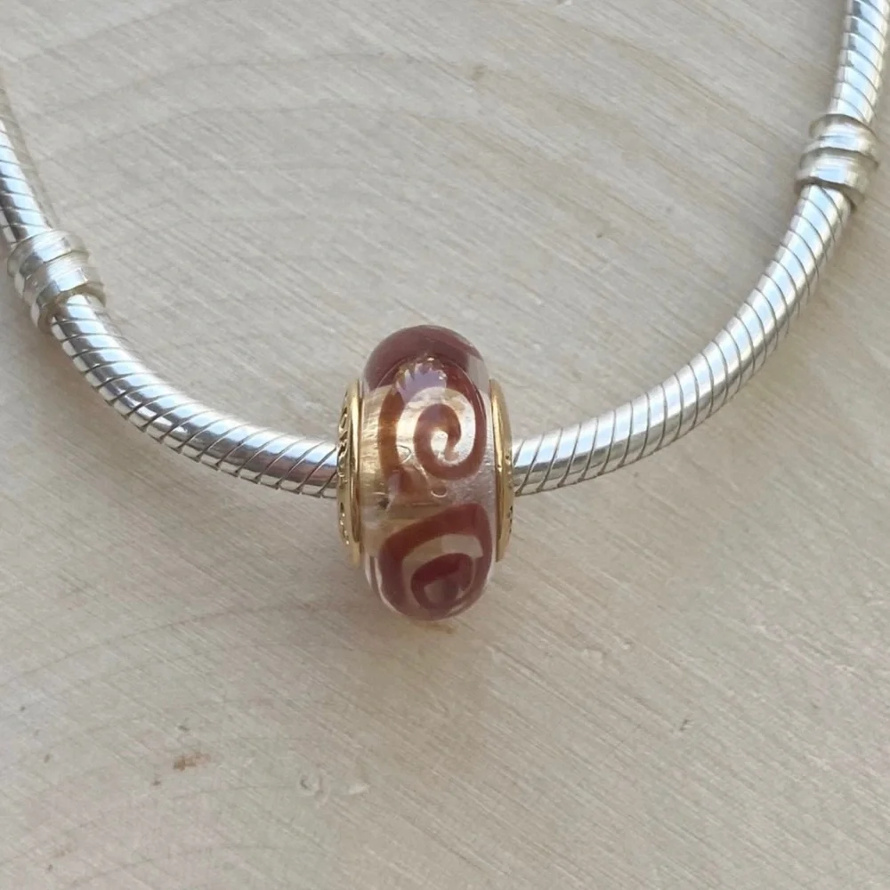 NEW Pandora RETIRED RARE 14k Gold Glass Red Swirl Murano Charm - Picture 5 of 16
